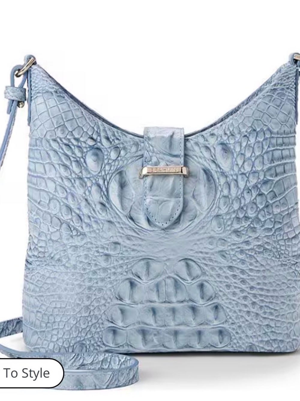 Brahmin Small Gwynne Croc-Embossed Leather Shoulder Bag in Ice Blue - Picture 2 of 4